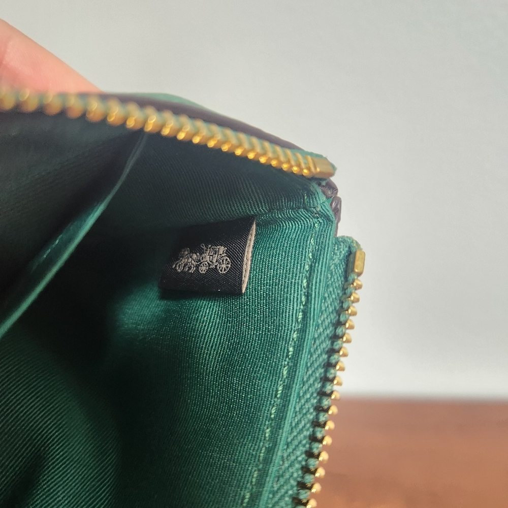 Green Leather Coach Wristlet with Radish Design - Picture 7 of 10